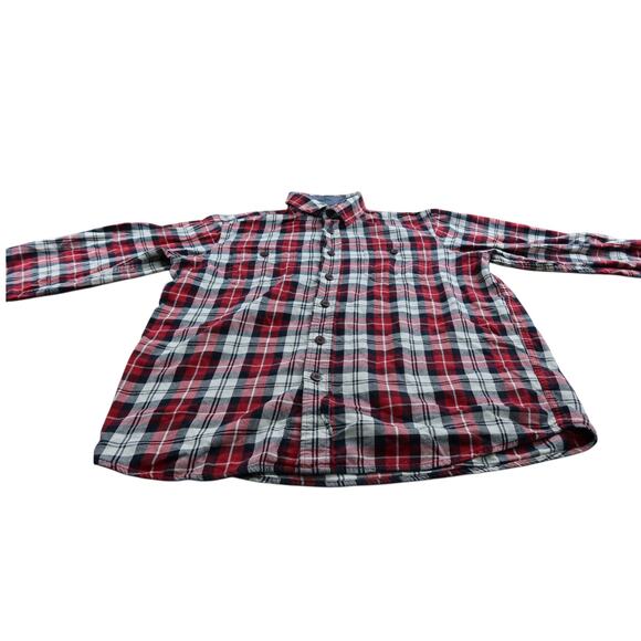 Wrangler Flannel Plaid Red Button Up Shirt Men's L - Picture 1 of 5